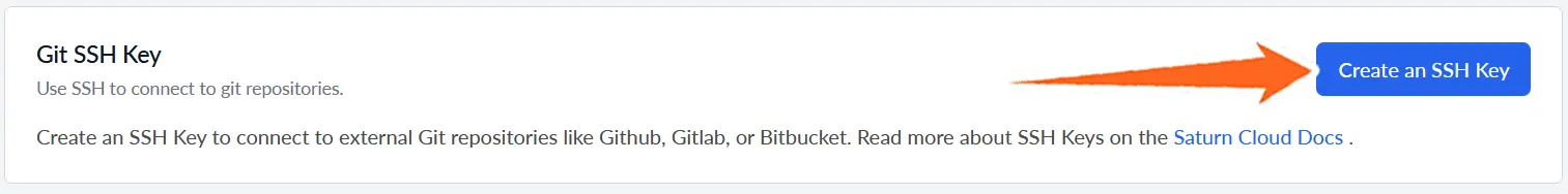 Arrow pointing to Create an SSH key button