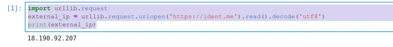 Screenshot of Jupyter chunk inside Saturn Cloud, showing code to verify an IP address